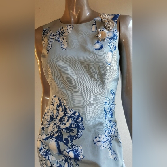 $4,800 OSCAR DE LA RENTA ADORABLE COUTURE BLUE DIAMOND SILK RUNWAY DRESS US 2 - Picture 7 of 11